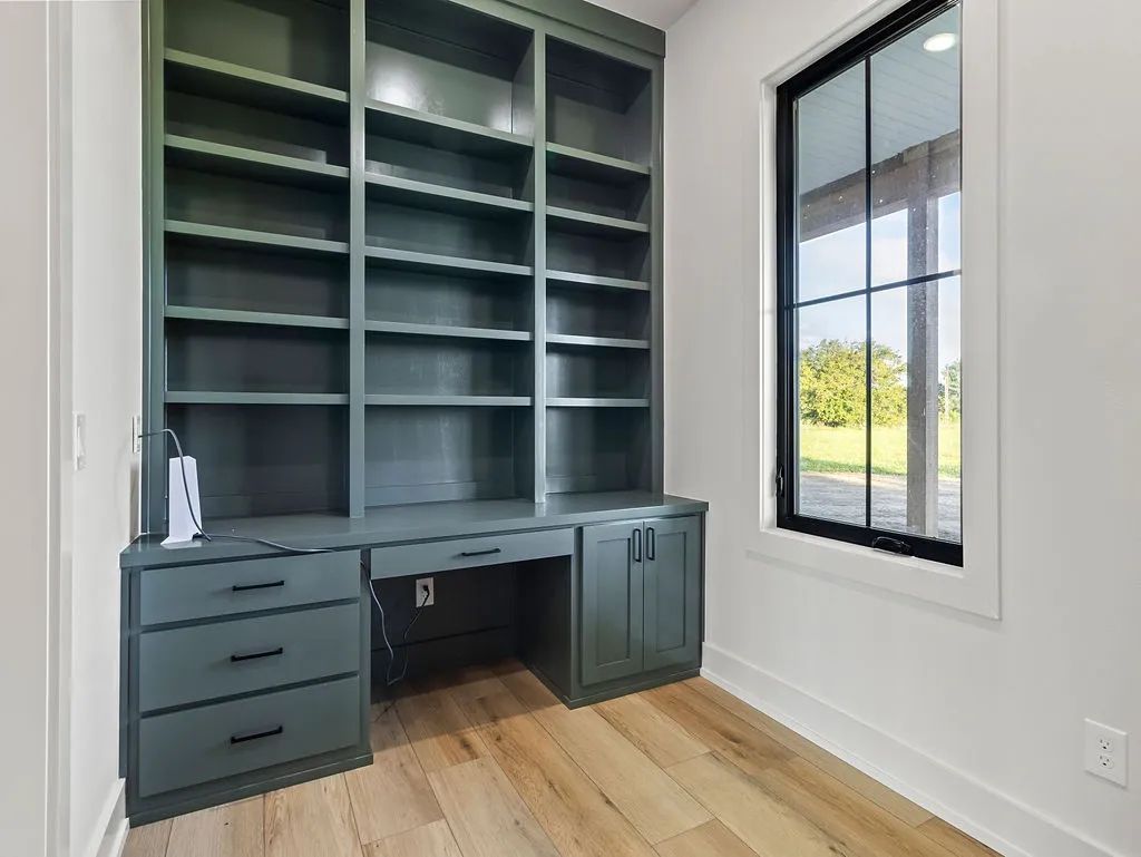 Built-in painted desk and shelving