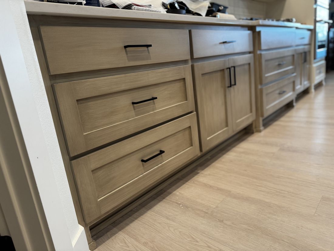 Close-up of a custom stained wood cabinet finish