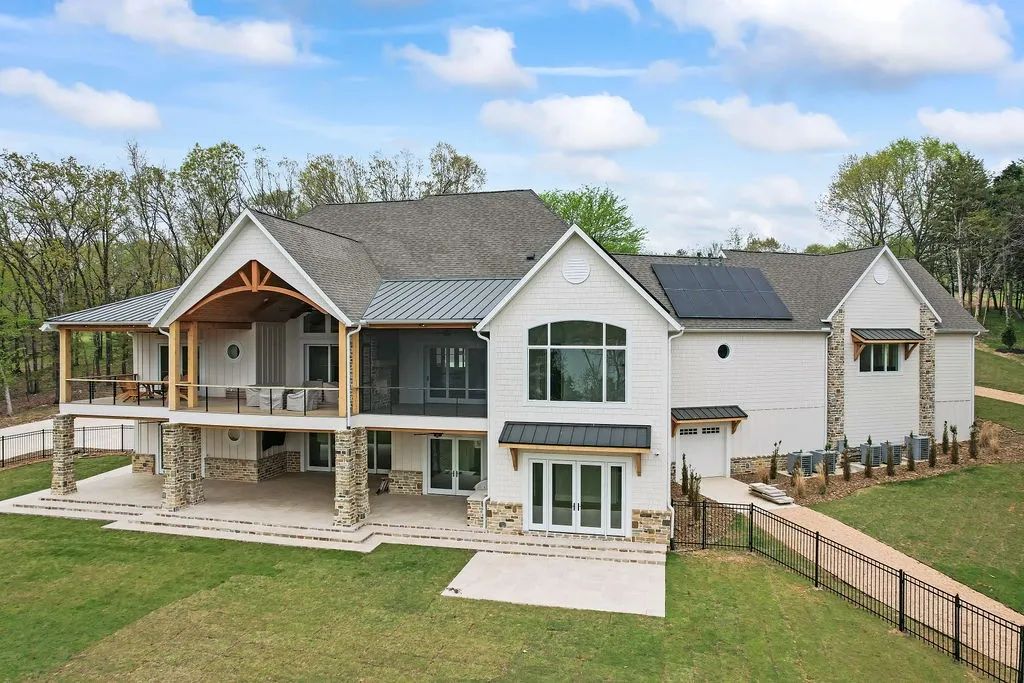 Aerial view of a finished custom home exterior