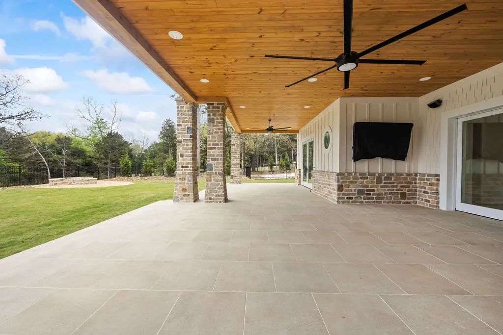 Textured stone and brick exterior detail